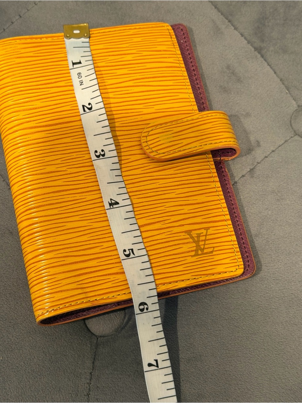 Louis Vuitton Yellow Textured Epi Leather Snap Wallet with Burgundy Edge